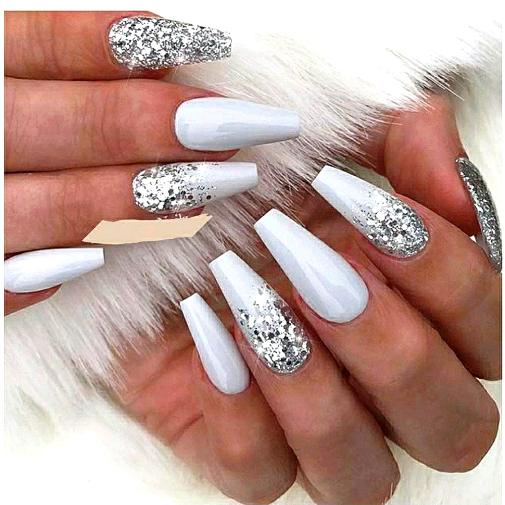 SNOW PRINCESS GEL GLITTER NAILS PRESS ON GLUE